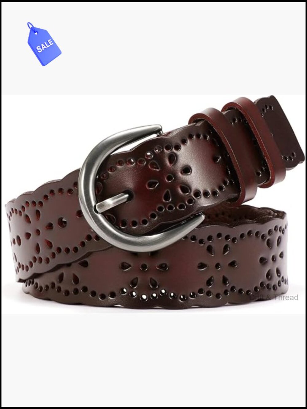 Plus Size Leather Belt with Hollow Flower Buckle Wide Belt for Jeans Dresses